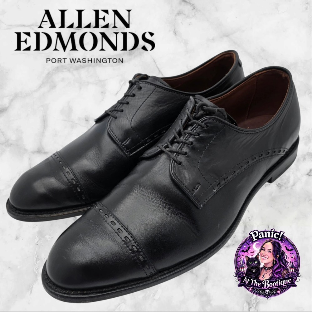Allen Edmonds Black Leather Cap Toe Derby Dress Shoes Men 11 Made in USA Classic